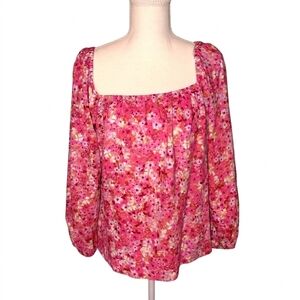 Sanctuary Pink Floral Square-Neck Long Sleeve Blouse Size Medium